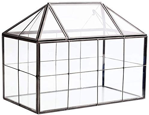 Terrario de cristal geométrico hecho a mano con forma de casa con tapa oscilante, recipiente de vidrio ideal para suculentas y plantas