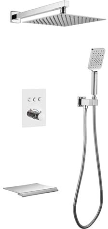 Set miscelatore termostatico per doccia, con deviatore a 3 vie e doccetta portatile, finitura cromata