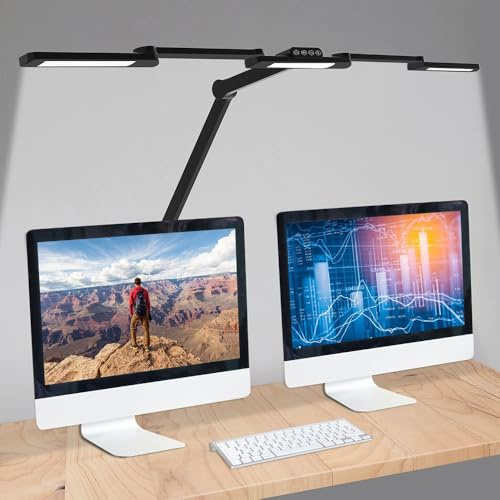 Rosnek LED Schreibtischlampe, 105cm Schwenkarm Architektenlampe Arbeitsleuchte, 24W Berührungssteuerung Büro Tischlampe, Stufenloses Dimmen einstellbare Farbtemperaturen, Augenschutz