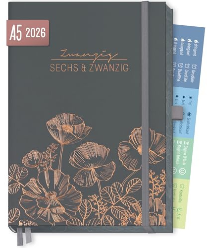 Häfft® Business-Timer Deluxe 2026 A5 Poppy 1 Woche 2 Seiten - Terminplaner, Wochenkalender, Terminkalender, Wochenplaner - nachhaltig & klimafreundlich