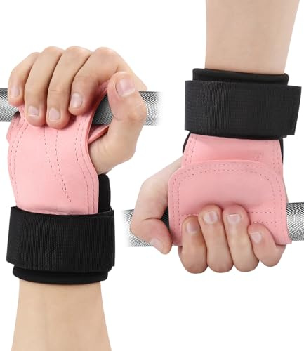 Lifting Straps, Zughilfen Krafttraining mit 5mm Gepolstert Handgelenkschutz und Gleitschutzmatte, Zughilfen, für Zughilfe, Zughilfen Gym, Griffhilfen Kraftsport, für Frauen und Männer (Rosa)