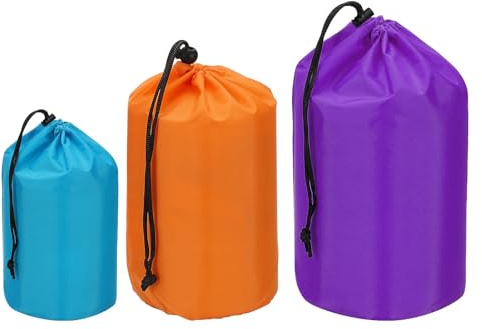 PATIKIL Saker säck 4 x 8/5 x 10/7 x 13, 3 st vattentät utomhus förvaringssäck bärbar dragsko dammklaffväska sovsäck för camping vandring backpacking, blå/orange/lila