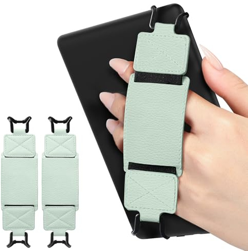 MoKo 2 Pack Security Hand Strap for 6-8 Kindle eReaders Fire Tablet -Kindle/Kobo/Voyaga/Lenovo/Sony E-Book Tablet, High-Elasticity Versatile Hand Strap Lightweight Finger Grip Holder, Agave Green