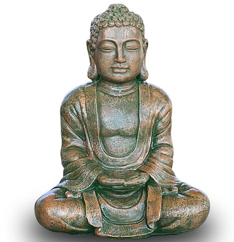 Garden Pley - Buda Grande Tibetano 59 cm para Jardín, Acabado Antaño | Budas grandes de jardín fabricados en piedra artificial, ideales como budas decorativos para exterior
