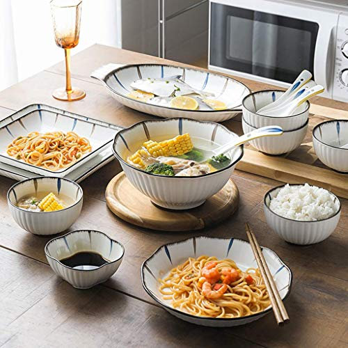 Servizio da tavola, servizio da tavola in ceramica, set da tavola in stile giapponese da 50 pezzi per riunioni di famiglia, set di piatti in porcellana e ciotole per cereali, adatto al microonde