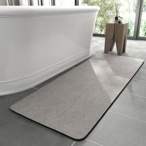 KAZOLEN rutschfeste Badematte Super Absorbierende Badezimmerteppich: dünn 60 x 120 cm Waschbar schnelltrocknende Badvorleger Duschvorleger für Dusche, Badewannen und Badezimmer, Toilette, grau