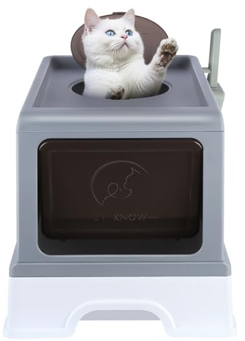 Belfoyer Bac à Litière pour Chat Fermé avec Pelle – Maison de Toilette pour Chats et Chatons, Anti-Odeurs, Nettoyage Facile, Grande Caisse de Litière avec Couvercle Amovible et Rebord Haut(WX08901)