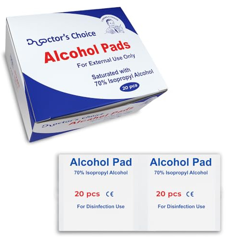 Alcohol Wipes for Sterilization, Surface Disinfectant, Pre Injection & Wound Cleaning Individually Wrapped 70% Isopropyl Alcohol Pads (20PCS)