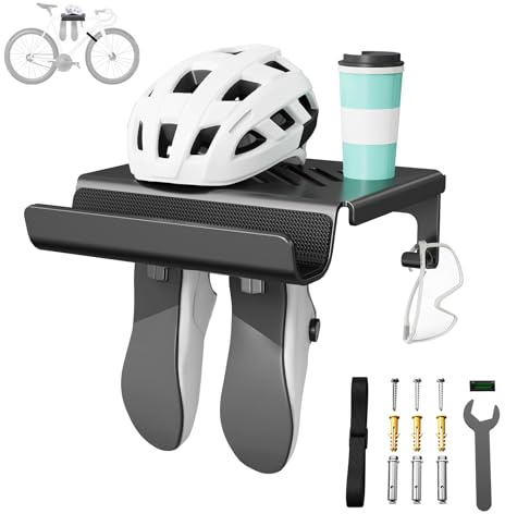Bike Wall Mount Rack Indoor Bike Storage Garage Bike Rack Wall Mount with Shelf and Hooks Store Your Helmet and Shoes for a Single Road, Mountain or Other Bicycle (Universal Size)
