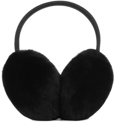 HIFSA Ear Muff Wind Protection Fur Ear Warmers Comfortable Thermal Earmuffs Soft Adjustable Black Classic Fleece Fluffy Muffs for Ladies Outdoor Men Winter Head Cover Accessories (Pack of 1)