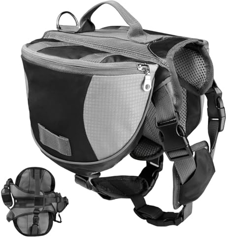 Polyester Hound Satteltasche – Hunderucksack, Hundeweste, verstellbares Rucksackgeschirr mit und Griffen, atmungsaktive Gewichtsweste für Wandern, Camping, Reisen und Spaziergänge im Freien