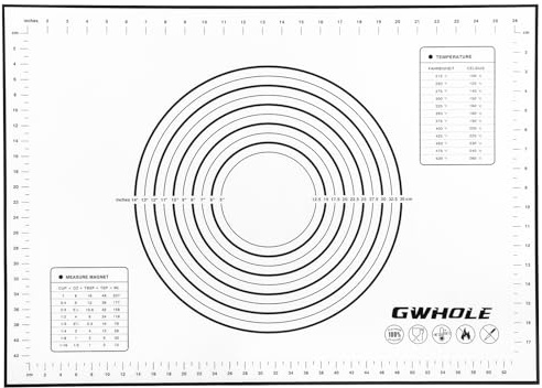 GWHOLE Silicone Baking Mat 50 x 70 cm, Black Pastry Mat with Measurements | Heat-resistant,Printed Measurements, Temperature Conversion Guide, Non-stick Non-Slip,for Pastry, Dough and Baking