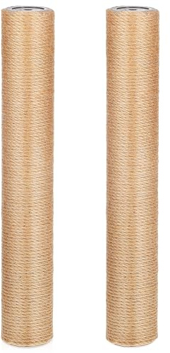 LOORGVEL Poste Rascador Vertical para Gatos de Interior 2 Unidades Recambio de Yute Natural 6 CM Diámetro X 40 CM Largo Tornillos Accesorio Resistente para Rascadores Domésticos