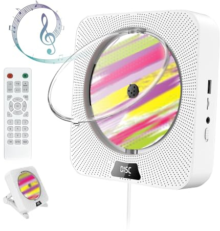 Retro Radio, Portable CD Player with Desk Stand & Remote Control, Wall Mountable Built-in HiFi Speakers, LCD Display with Pulling-Switch Input/Outpu for Home, Gallery, Office Decor,White