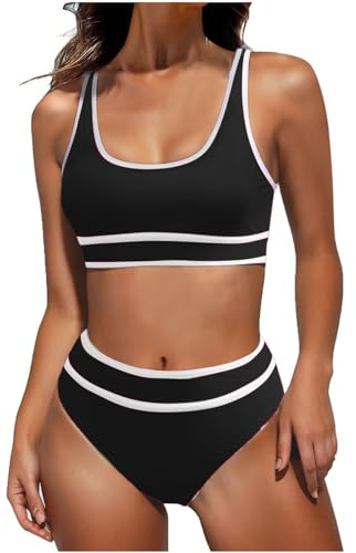 Maillot De Bain Femme 2 Pieces Shorty Taille Haute Bikini Set Push Up Sexy Bustier De Piscine Tankini Maillot De Bain Ensembles 2 Pièces Bikini Rembourré Swimwear De Sport De Plage Été