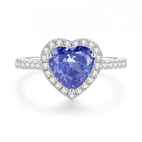 Ayoiow Vorsteckring Ehering für Damen, 4ct Tansanit und Moissanit Halo Ring für Damen Gold 585, 14 Karat Weißgold Größe 52 (16.6)