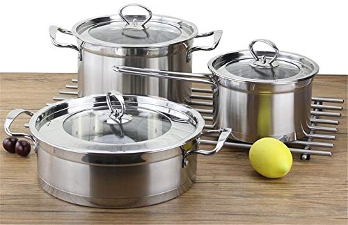 Set pentole e Padelle Pentolame in acciaio inox Set Kitchen Mestoli e pentole di 3 Adatto for tutte le stufe anche ad induzione Cucine per Uso Cucina(B)