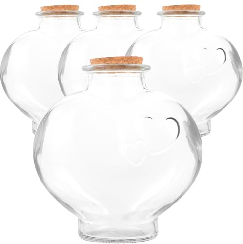TOYANDONA Petits Pots en Verre Forme Cœur Lot de 4 Bouchon Liège Grand Goulot, Flacons Décoratifs pour Mariage, Présents Couple et Loisirs Créatifs
