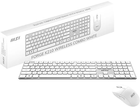 MSI Membrana Teclado y Ratón Inalámbrico 2.4GHz, Compatible con Ordenador Personal y Portátil, Blanco, Interruptores de Tijera, Empresa