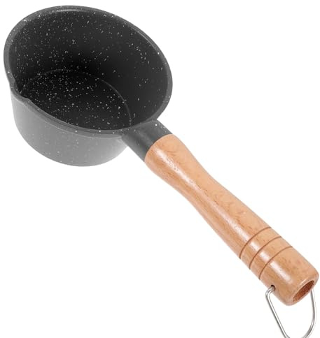 VICASKY Petite Casserole à Huile en Fonte de Maifan, Capacité 0,7l, Couleur Noire, pour Chauffer L'huile Bouillir le Lait sur Cuisinière à Gaz, Ustensile Cuisine Multifonctionnel, Légère