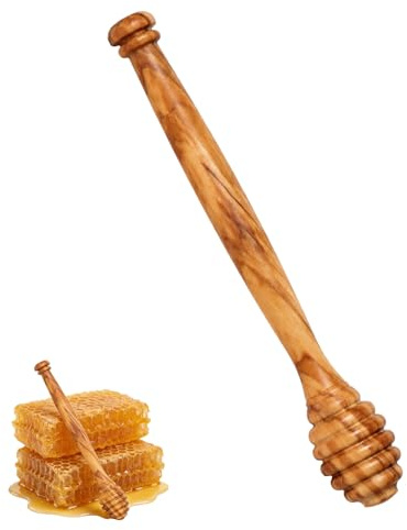 QIHAWN 15cm Natural Olive Wood Honey Dipper Stick for Jars Tea & Gifting | 15cm natural olive wood honey dipper stick, grooved mess-free head, food safe, fits most jars, for tea baking and gifting