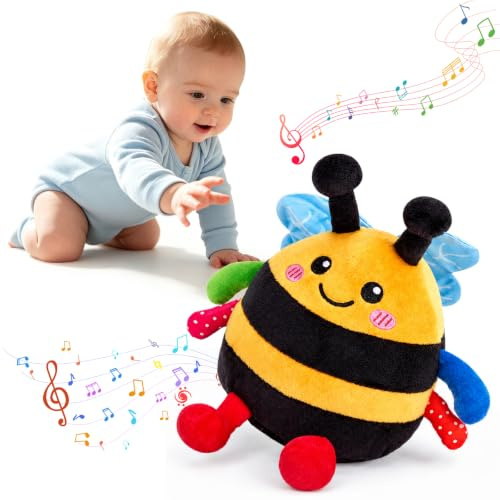 VICTERR Baby Spielzeug 6 7 8 9 10 12 Monate, Babyspielzeug ab 6 Monate, Biene Kuscheltier Musikspielzeug, Krabbelspielzeug Baby Tummy Time Toy, Motorikspielzeug für Mädchen und Jungen, Baby Geschenk