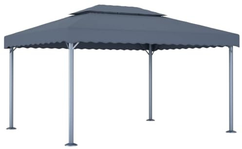 Gazebo de jardín 400 x 300 cm, cenador antracita de aluminio y acero con techo Oxford PA, pabellón para barbacoa y reuniones familiares, fácil de montar con fijaciones incluidas