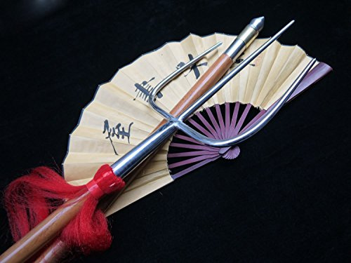 Chinese Sword,Tiger Fork-Trident(Stainless Steel Hand-Made,Two Wood rods) Martial Arts