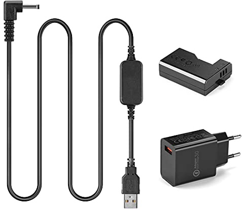 Raeisusp 5V USB Kabel ACK-E10 Mobile Netzteil + DR-E10 LP-E10 LPE10 Dummy Akku DC Grip + 5V 3AMP Adapter Kit für Canon1100D 1200D 1300D 2000D X50 X70 T3 T5 T6