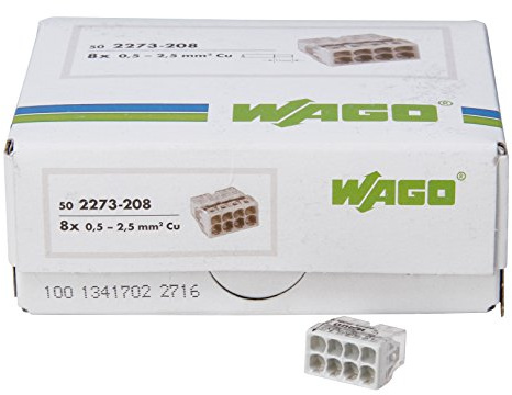 Kopp 33346424 WAGO Compact Lot de 50 bornes de raccordement 8 Couches Gris 0,5-2,5 mm 2 contenance Transparent/Blanc