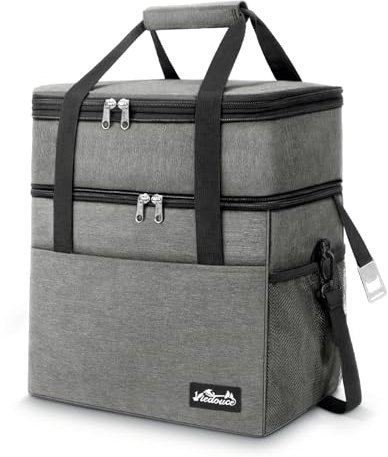 Viedouce Kühltasche, Erweiterbar Isolierte Picknicktasche für Männer Frauen, Doppelte Fächer Wasserdicht Auslaufsicher Lunchtasche mit Schultergurt Bieröffner für Outdoor Camping Reisen (Grau, 30L)