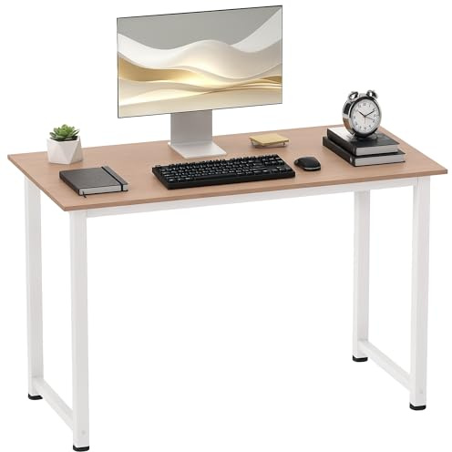 HOMCOM Mesa de Escritorio Moderna Marco Acero 120x60x76 cm Blanco y Natural