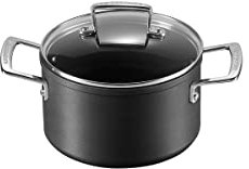 Le Creuset Olla de aluminio antiadherente con tapa, diámetro 18 cm, para todas las fuentes de calor, incluso la inducción, Antracita/Plateado, 51102180010502