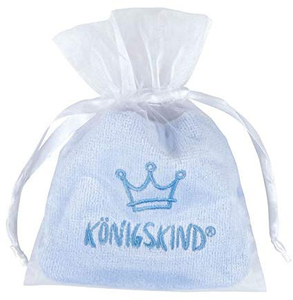 Waschlappen Königskind Waschhandschuh hellblau mit Schriftzug 100% Baumwolle im Geschenkbeutel