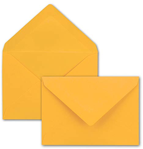 50x kleine Umschläge in Goldgelb DIN C7 8,1 x 11,4 cm mit Spitzklappe und Nassklebung in 80 g/m² - kleiner blanko Mini-Umschlag