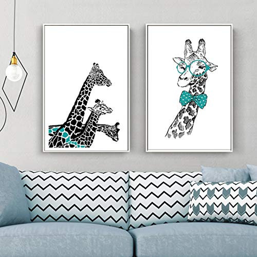 XIANGPEIFBH Giraffe mit Krawatte Minimalist Animal Canvas Leinwand Poster Print Gemälde Wandkunst Bilder für Kinderzimmer Home Decoration 20x30cmx2pcs Ungerahmt