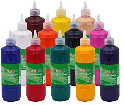 Ledacolor Textilfarbe | Stoffarbe | 12 x 500 ml Premiumset | 40° waschbar | mit Bügeleisen fixieren | Jumboset | kräftige Farbpigmente | für Jungen und Mädchen | Gebrauchsfertig | für alle Stoffe