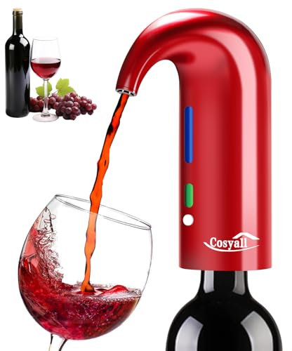 Cosyall Aérateur à vin électrique, Décanteur à vin électrique distributeur de vin automatique à un bouton Oxygénation rapide du vin rouge, dispositif de versement du vin avec sac à poussière (Rouge)
