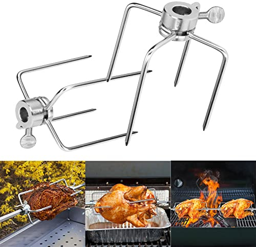YRHome 2 Stück Fleischklammer Fleischnadeln Edelstahl Drehspieß BBQ Grillspieß Klammer Rostfrei Fleischnadel Hähnchengrill Grillgabel Grillzubehör Grill Spieße für grillspieß 10 mm und Kleiner