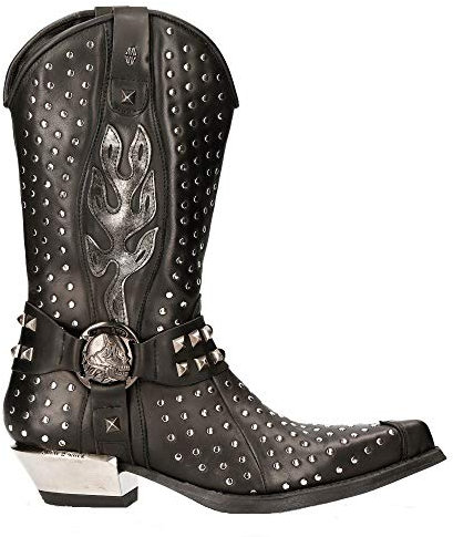 New Rock Stivali M-7928-S1 in Vera Pella con Borchie Biker Cowboy