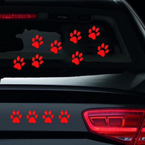 Iprokiu 12 Stück/Set Hundepfotenabdrücke Autoaufkleber Vinyl Aufkleber Auto Karosserie Fenster Stoßstange Aufkleber Motorrad LKW Welpe Katze Tier Pfote Fußabdruck Auto Aufkleber (Reflektierend rot)