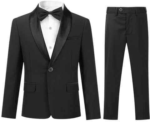 Sliktaa pojkar tvådelad kostym sjal en knapp bröllop bankettklänning gentleman elegant och bekväm, svart, 6 ans
