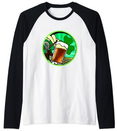 Chope irlandaise trèfle avec bière | Saint Patrick Manche Raglan