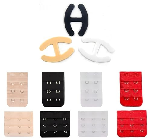 SEVEN4-UK Bra Extender and Strap Clips Set — 8 Extenders (2/3 Hook) & 3 Racerback Clips — Adjustable Lingerie Accessories for Women