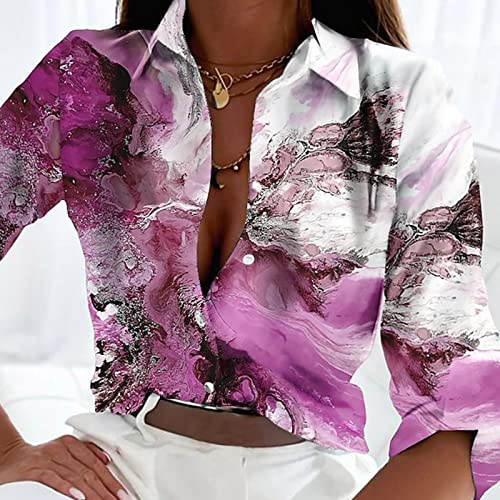Briskorry Bluse Damen Elegant Langarm Streifenbluse Hemden mit Knöpfen Casual Büro Arbeit Blusen Blumenmuster Tunika Hemd Oberteile Tops