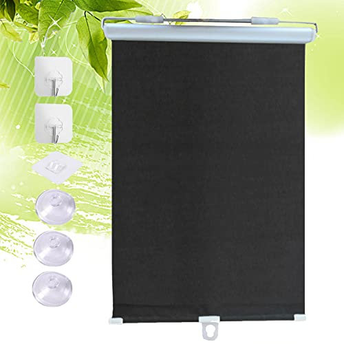 Einziehbarer Saugnapfrollos,Verdunkelungsrollos Für Fenster,Tragbare Vorhänge,Sonnenschutzrollos Für Heimbüros,Dachfenster Thermorollo,Sichtschutz Rollläden,Ohne Bohren,Black-45×125cm(17.7*49.2in)