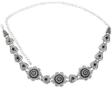 Dsnyu Kettengürtel Schwarz, Taillenkette für Kleid Vintage Boho Tropfen Anhänger Zirkonia Runde Form Karabinerverschluss Bauchkette Sommer Strand