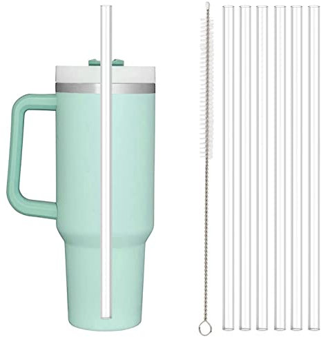 Replacement Straw for Stanley- 40 oz 30 oz Cup Tumbler, 6 Pack Reusable Straw with Cleaning Brush, Plastic Clear Straws Compatible with Stanley- Cup Mug Accessories Clear