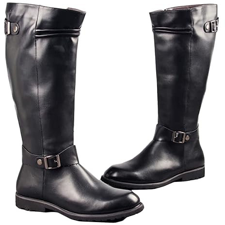 SIULAS PU Leder Stiefel, Männer Biker Ritter Stiefel Lange Western Stiefel Reiten Kostüm Stiefel Renaissance Mittelalter Cosplay Halloween Stiefel für Cosplay,Schwarz,44