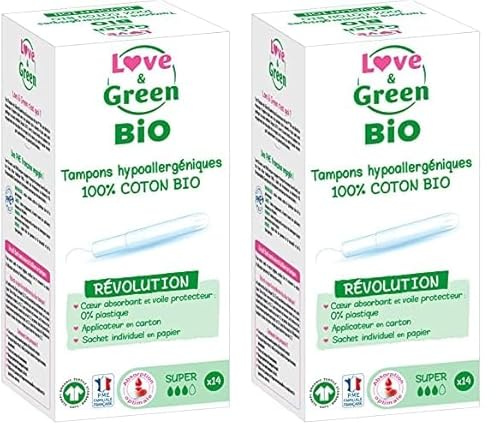 Love & Green BIO Tampons hypoallergéniques avec Applicateur SUPER x 14 (Lot de 2)